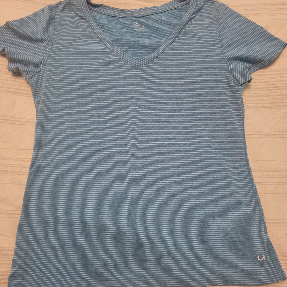 GAP Light Blue Striped V-Neck Tee